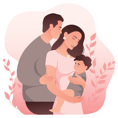 Vector image of pregnant girl with her husband. Concept of pregnancy and family with a child. Element for design
