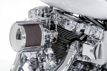 Obraz premium A close-up shot of a motorcycle engine with detailed components visible