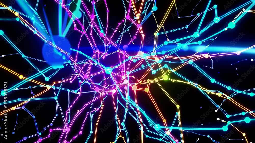 Leinwandbilder exploring colorful connections in a vibrant network simulation