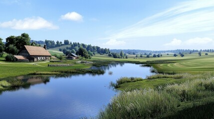 Fototapeta premium Peaceful Countryside River Scene