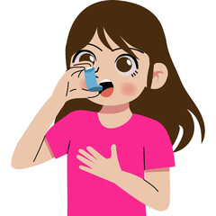 Girl treating asthma with inhaler