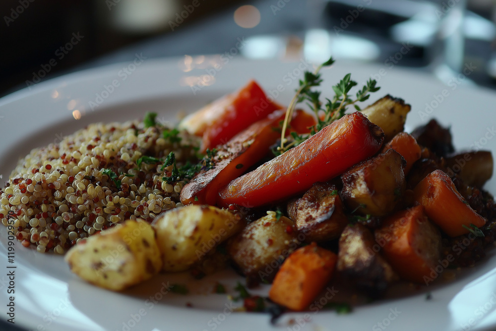 Wall mural A beautifully arranged plate of roasted vegetables with a side of quinoa