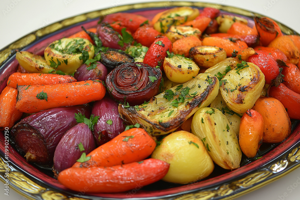 Wall mural A beautifully arranged plate of roasted vegetables with a side of quinoa