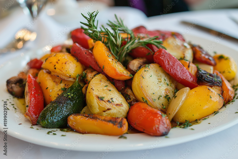 Wall mural A beautifully arranged plate of roasted vegetables with a side of quinoa