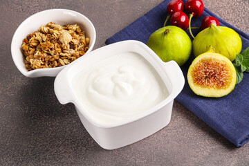 Traditional homemade Greek yoghurt with granola