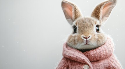 Charming Anthropomorphic Rabbit in Pink Jacket. Generative AI