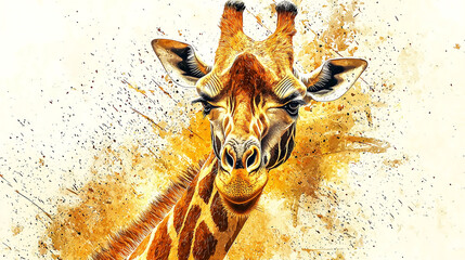 modern giraffe illustration with vibrant colors and abstract background, showcasing beauty of wildlife. This artwork captures essence of nature elegance and charm