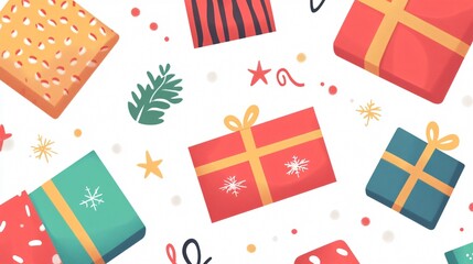 Elegant Gift Card Vector Design with 2D Flat Elements - Isolated Illustration