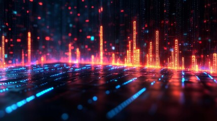 Abstract Neon Stock Market Visualization. Generative AI