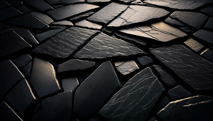 Fototapeta premium A matte stone-look tile with a natural slate texture in dark charcoal tones, ideal for modern, industrial, or minimalist spaces, offering a sophisticated and timeless appearance.