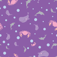 Sealife Cute Animals Vector Seamless Pattern