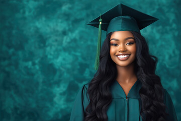 Happy graduate smiling and wearing graduation cap and gown