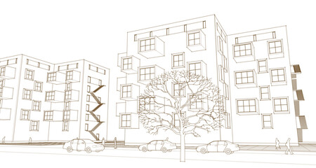 urban architecture with consoles 3d illustration