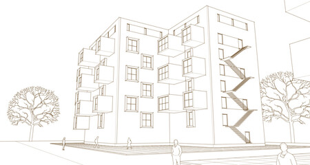 urban architecture with consoles 3d illustration