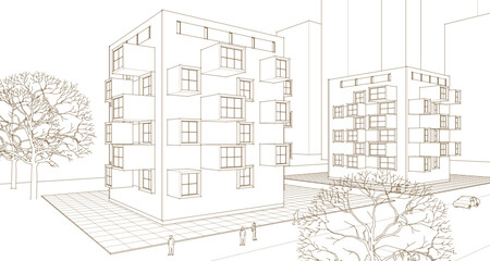 urban architecture with consoles 3d illustration