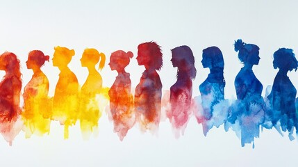 Silhouette People in Bright Watercolor Illustration Art Print