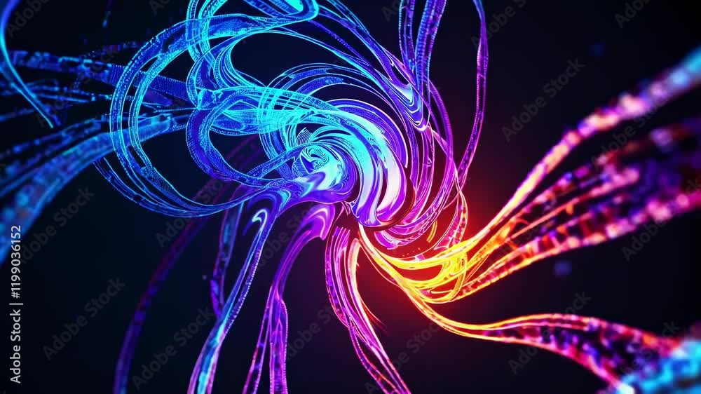 Poster abstract visual of swirling colorful patterns in a digital space with vibrant hues and dynamic movem