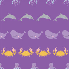 Sealife Cute Animals Vector Seamless Pattern