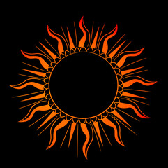 dynamic representation of sun shape, mystical sun crown with tongues of fire, fractal art