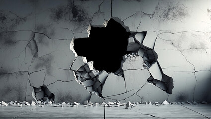 front view of wall with broken hole. realistic texture, copy-space