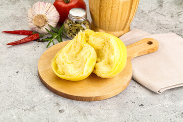 Italian traditional yellow Scamorza cheese
