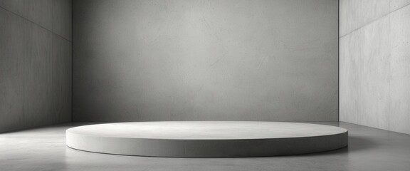 Minimalist concrete platform in modern monochrome interior