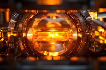 Advanced fusion reactor with glowing plasma core under research in scientific lab