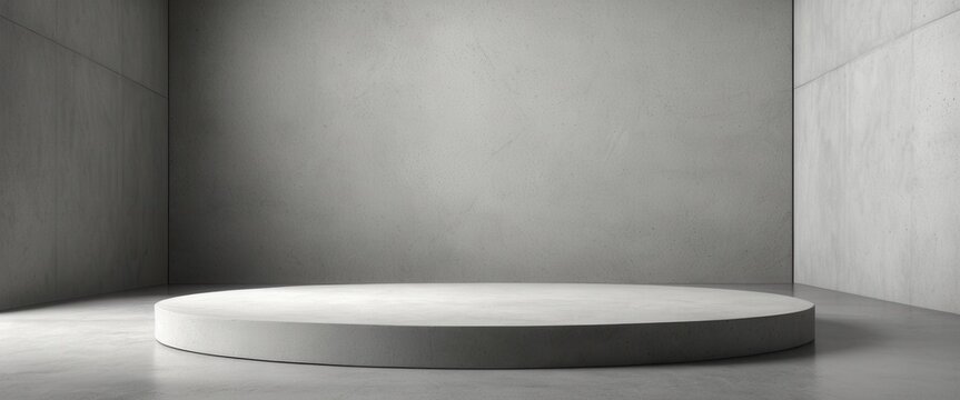 Minimalist concrete platform in modern monochrome interior