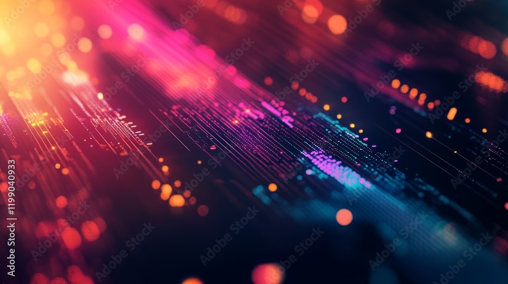 Fototapete vibrant abstract background with digital data flow and glowing particles.