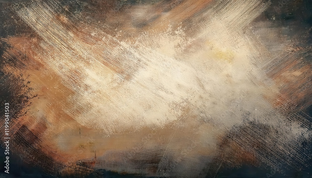 Aufkleber ethereal textured abstract painting with warm earthy tones and light burst suitable for fine art pri