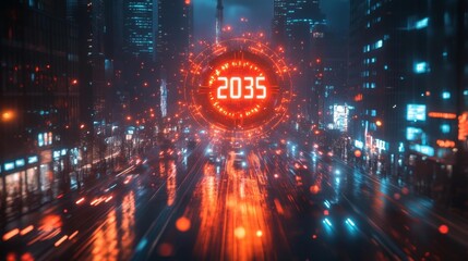 Digital Countdown 2035 with Fireworks. Generative AI