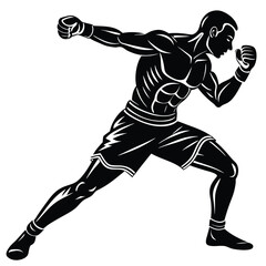 Naklejka premium minimalistic vector silhouette of a boxer in a dynamic fighting stance 