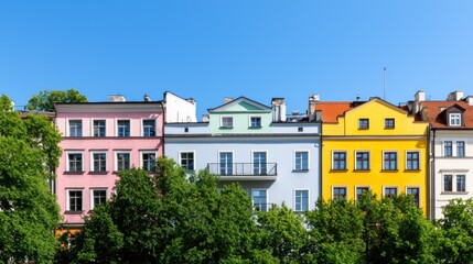 Fototapeta premium Colorful Houses and Green Trees