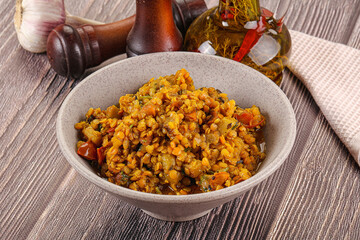 Vegan garnish - lentil with vegetables