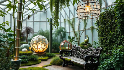 A_icon_of_In_an_ethereal_greenhouse,_a_symphony_of_organic_forms_unfolds_A_towering,_iridescent_bamboo_structure,_its_hollow_nodes_glowing_with Generative AI