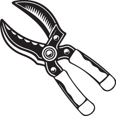 Pruning Shears Rustic Tool for Gardening, Silhouette vector art illustration