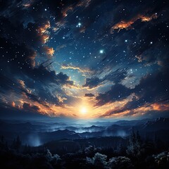 Fototapeta premium Dark Starry Sky with an Infinite Galactic Background