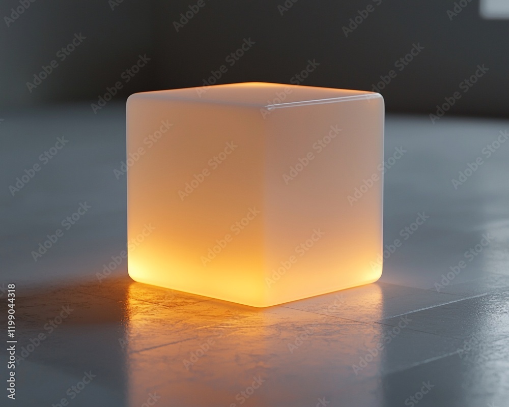 Poster illuminated glowing cube on floor.