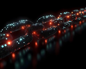 Conceptual Glowing Digital Chain Representing Blockchain Technology Data Transfer