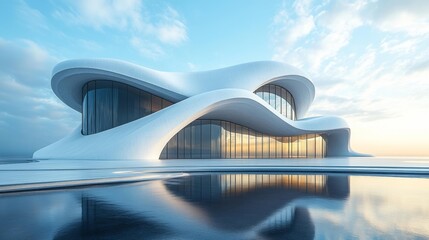 Futuristic Pavilion with Sculptural Architecture. Generative AI