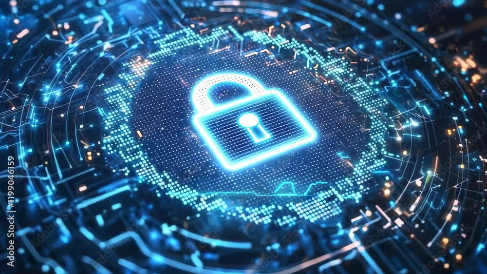Poster cyber security and digital computer protection with padlock symbol digital concept. network, cyber t