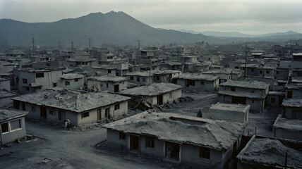 Obraz premium Volcanic Ash Covers a Village After Eruption