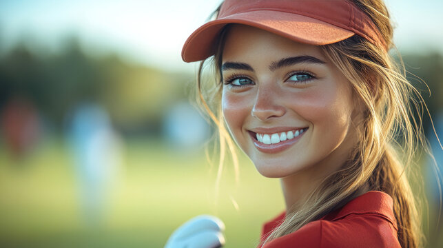 Arabian golfer woman exercise at green grass field at golf driving range
