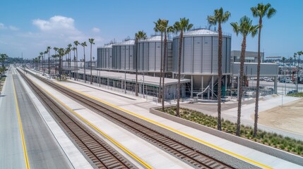 Aerial View of Modern Rail Station and Industrial Facility