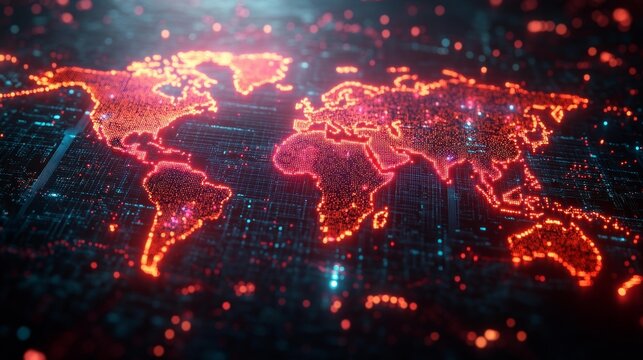 Glowing World Map with Neon Cyberpunk Design. Generative AI - Powered by Adobe
