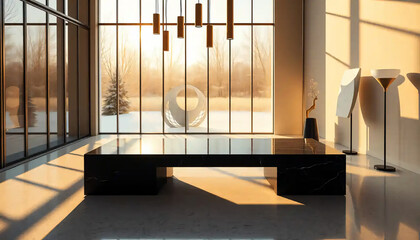 A_icon_of_In_an_indoor,_sun-drenched_atrium,_a_harmonious_assembly_of_minimalist,_geometric_forms_unfolds_The_day_is_a_crisp,_winter_one,_with Generative AI