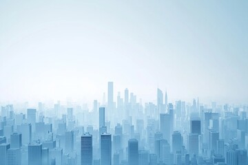 White background, light blue gradient city skyline, in a minimalist design, 3d rendered style