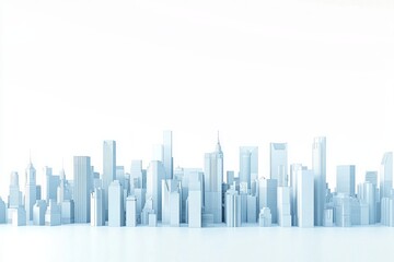 Fototapeta premium White background, light blue gradient city skyline, in a minimalist design, 3d rendered style