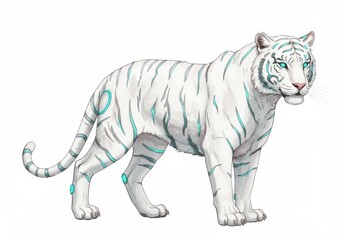 Obraz premium Futuristic cybernetic white tiger with neon blue accents on a clean background