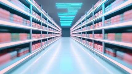 Obraz premium Consumer Price Index CPI concept. Glowing Digital Shopping Aisle with Floating Price Displays